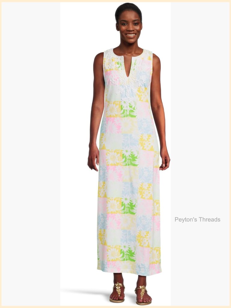 Maxi Dress With Floral Pattern - Sleeveless Pull On Style Notch Neck